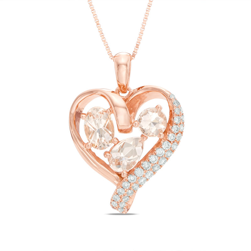 14K Rose Gold Heart Morganite & Diamond Pendant