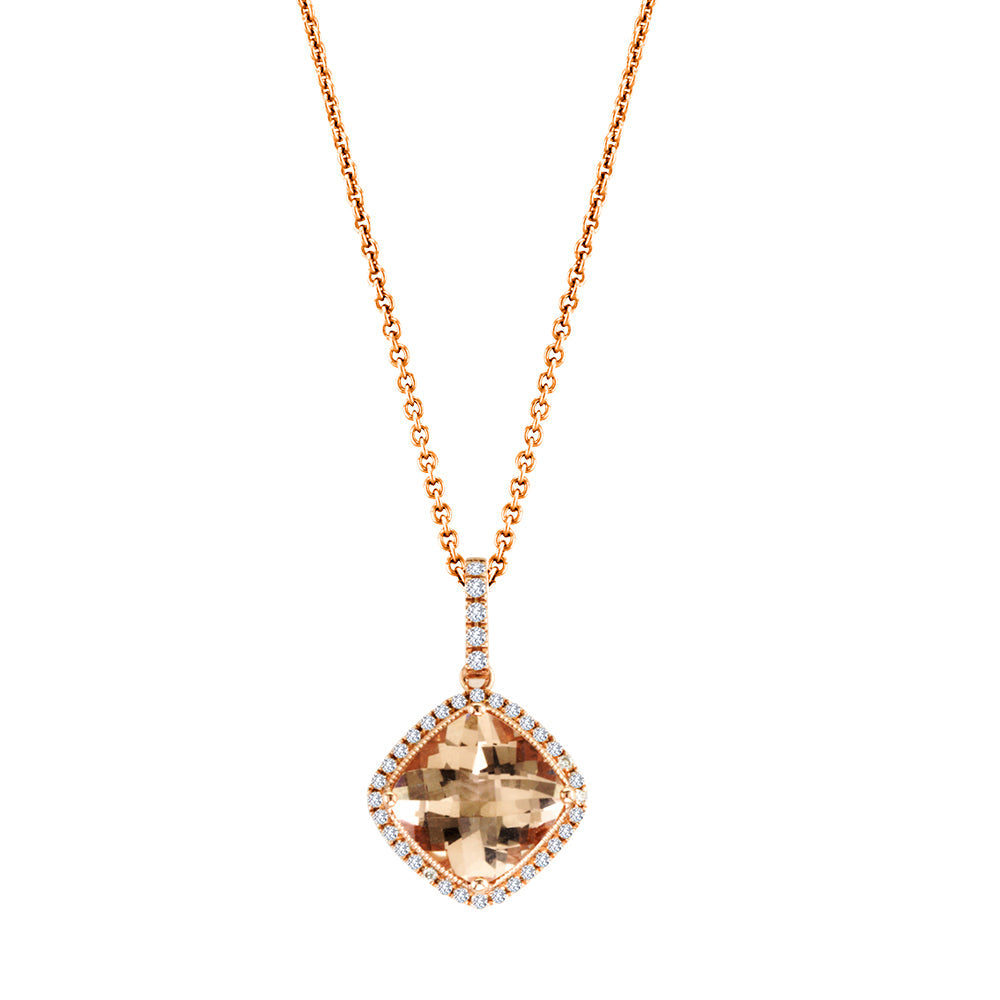 14K Rose Gold Morganite & Diamond Pendant