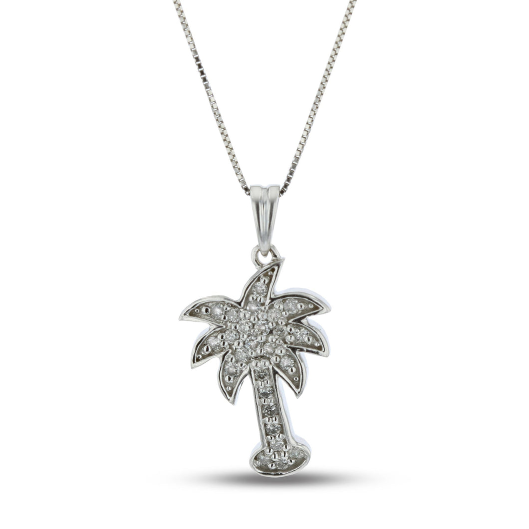 14K White Gold Palm Tree Pendant on 18