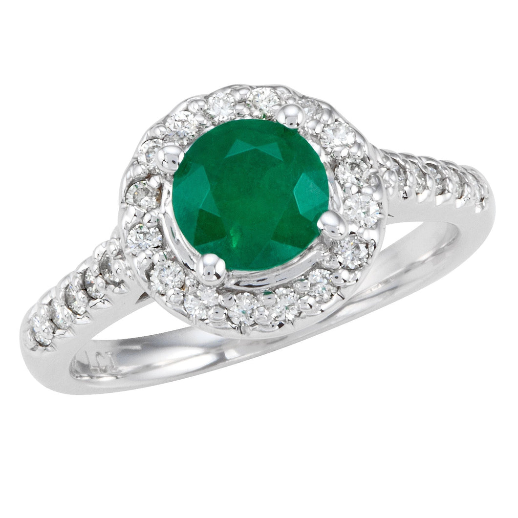 14K White Gold Emerald & Diamond Ring