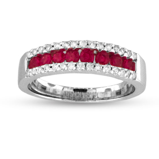 14K White Gold Ruby & Diamond Band