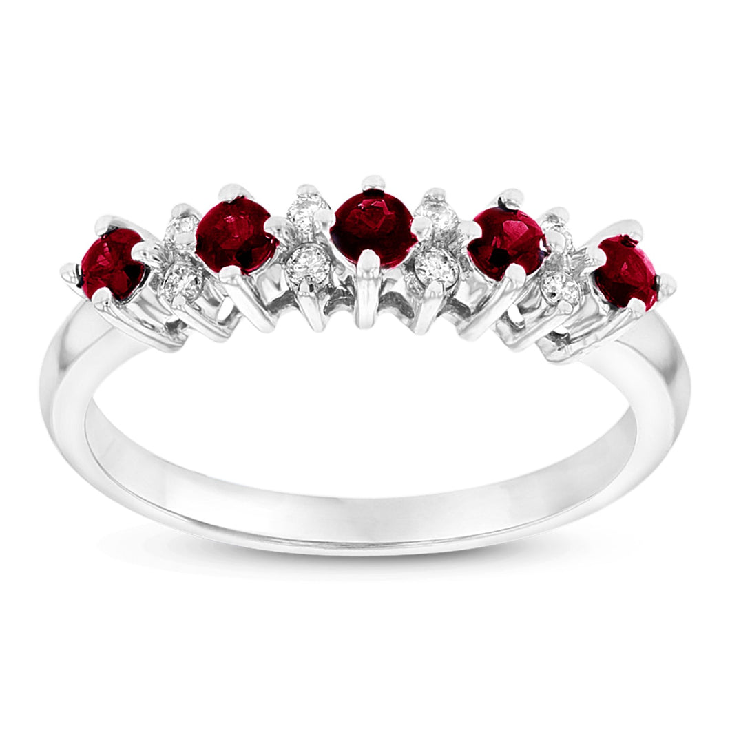 14K White Gold Ruby & Diamond Band