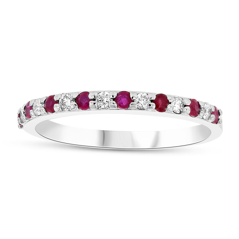 14K White Gold Ruby & Diamond Band