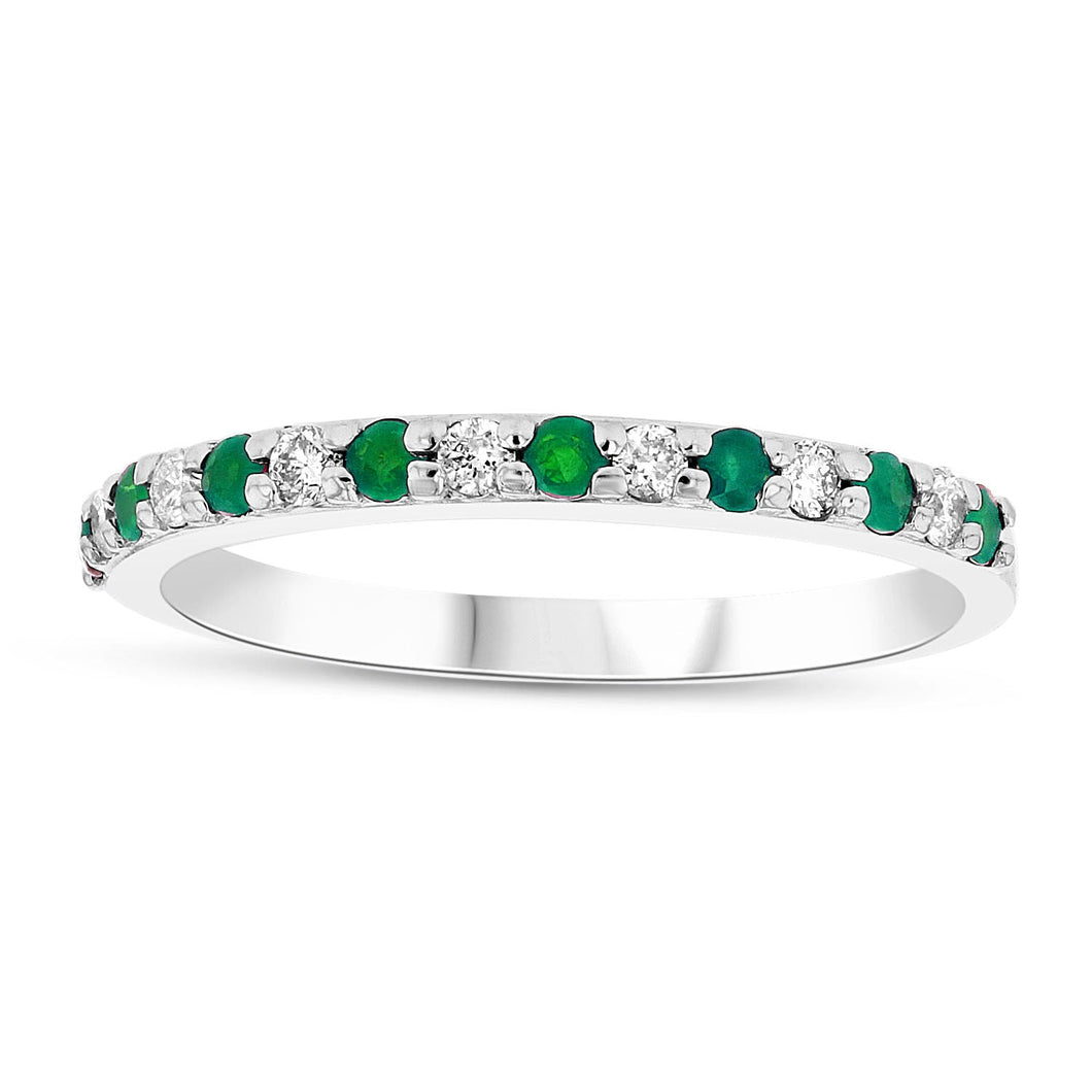 14K White Gold Emerald & Diamond Band