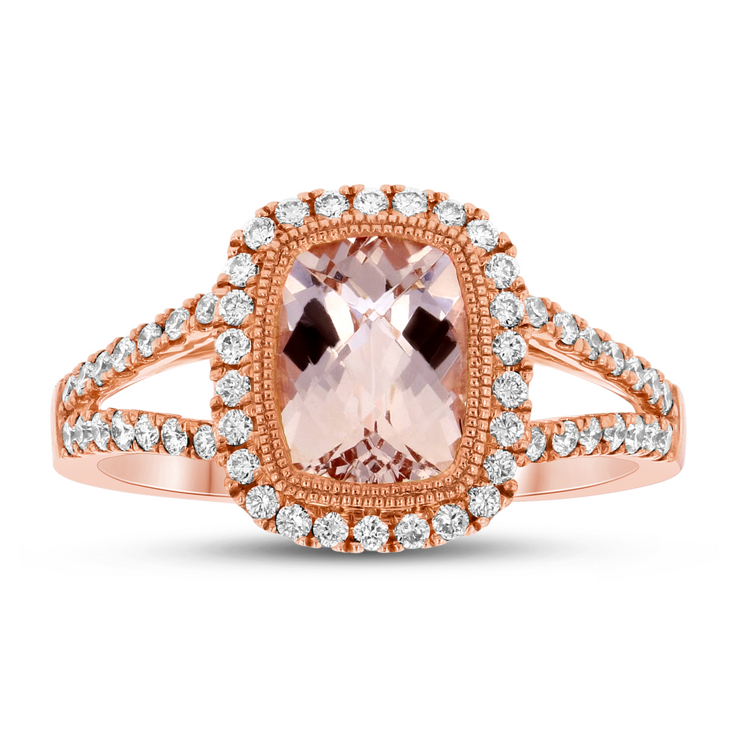 14K Rose Gold Morganite & Diamond Ring -Size 6.5