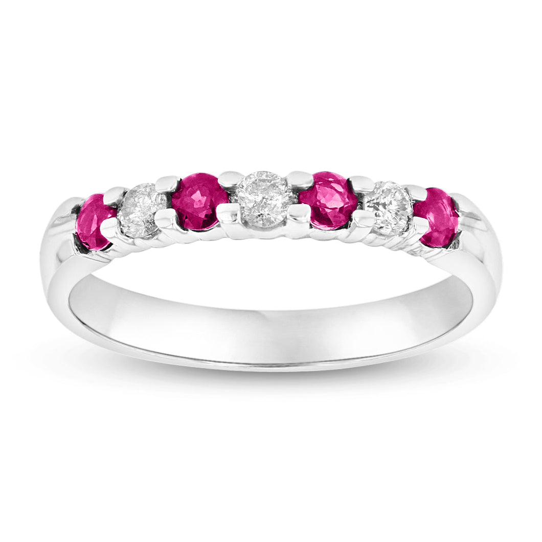 14K White Gold Ruby & Diamond Band