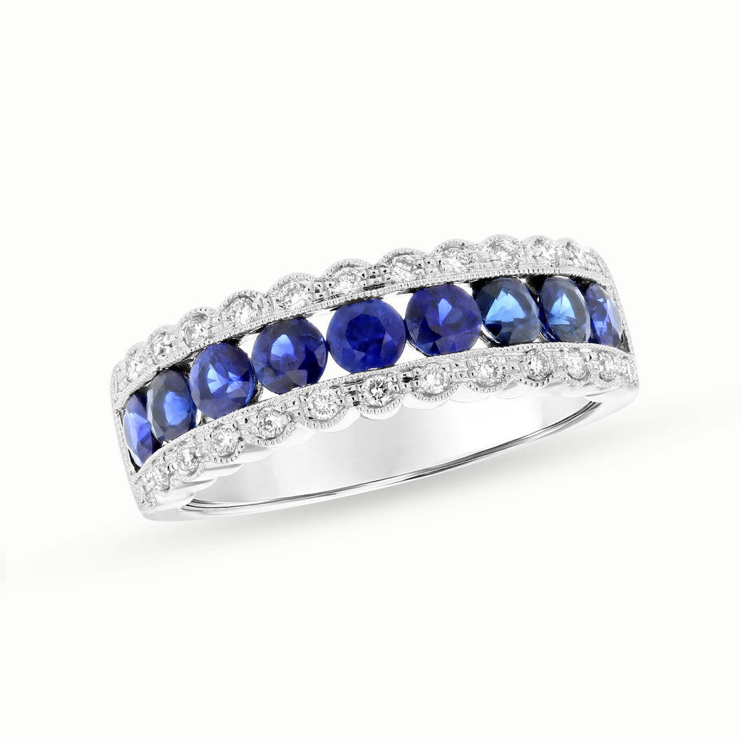 14K White Gold Sapphire & Diamond Band