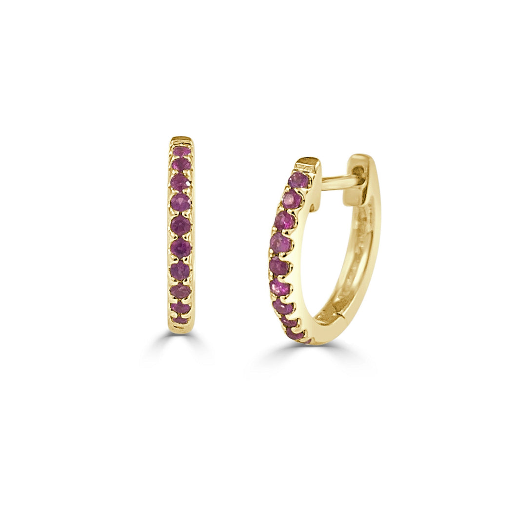 14K Yellow Gold Ruby Huggie Earrings