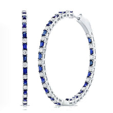 Load image into Gallery viewer, 14K Gold Sapphire &amp; Diamond Hoop Earrings
