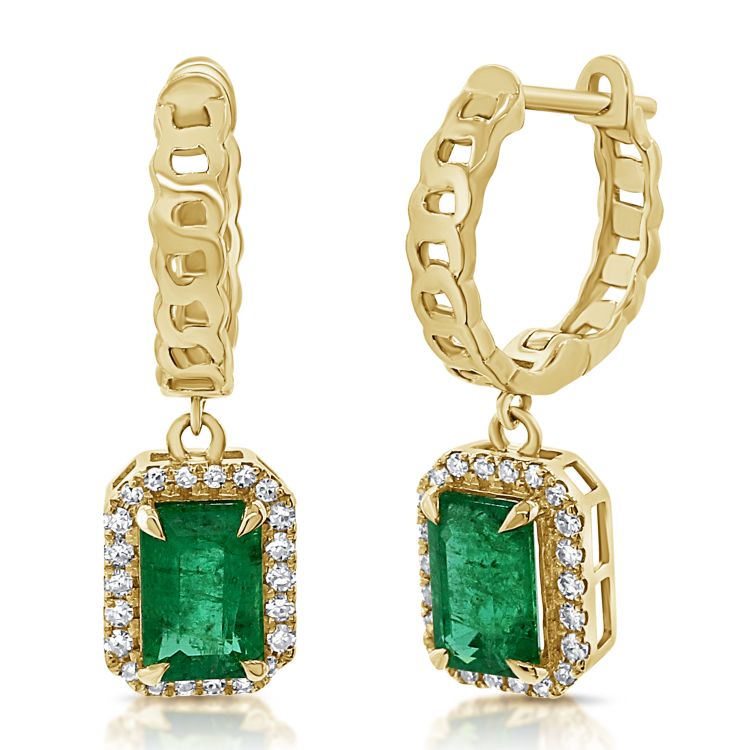 14K Yellow Gold Emerald & Diamond Earrings