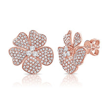 Load image into Gallery viewer, 14K Yellow Gold Diamond Flower Stud  Earrings
