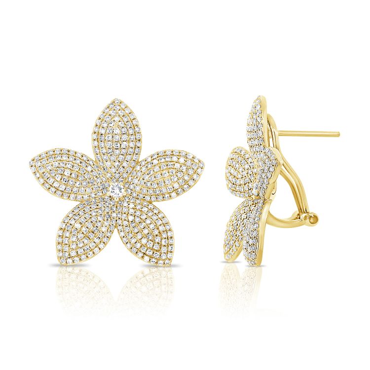 14K Gold Diamond Flower Stud Earrings