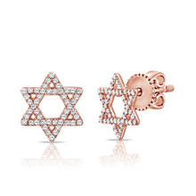 Load image into Gallery viewer, 14K Gold Diamond Star of David Stud Earrings
