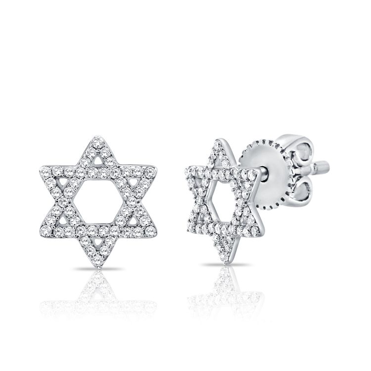 14K Gold Diamond Star of David Stud Earrings