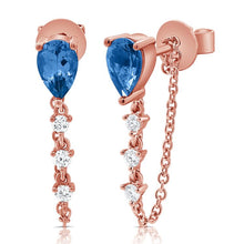 Load image into Gallery viewer, 14K Gold Sapphire &amp; Diamond Chain Dangle Earrings
