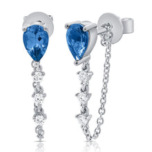 Load image into Gallery viewer, 14K Gold Sapphire &amp; Diamond Chain Dangle Earrings
