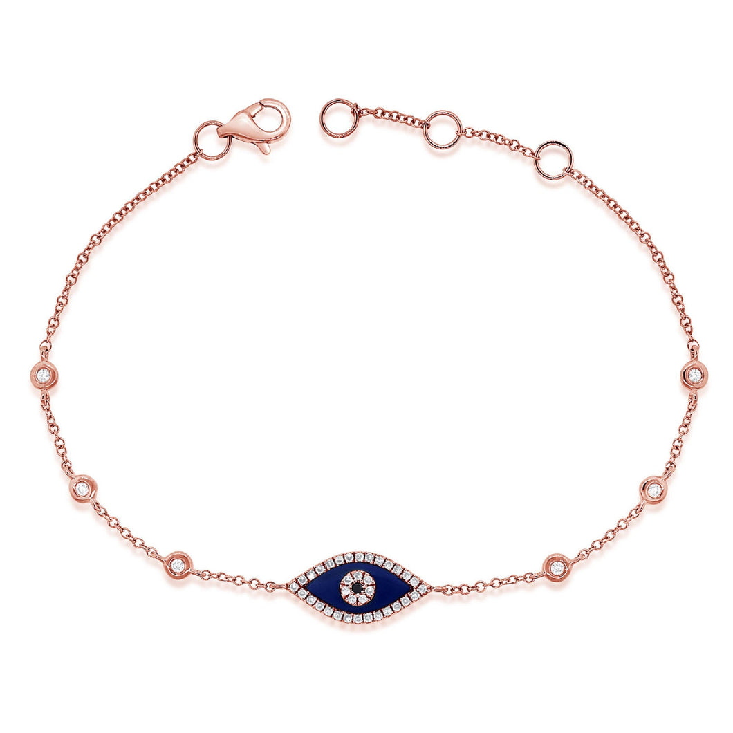 14K Gold Lapis & Diamond Evil Eye Bracelet