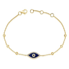 Load image into Gallery viewer, 14K Gold Lapis &amp; Diamond Evil Eye Bracelet
