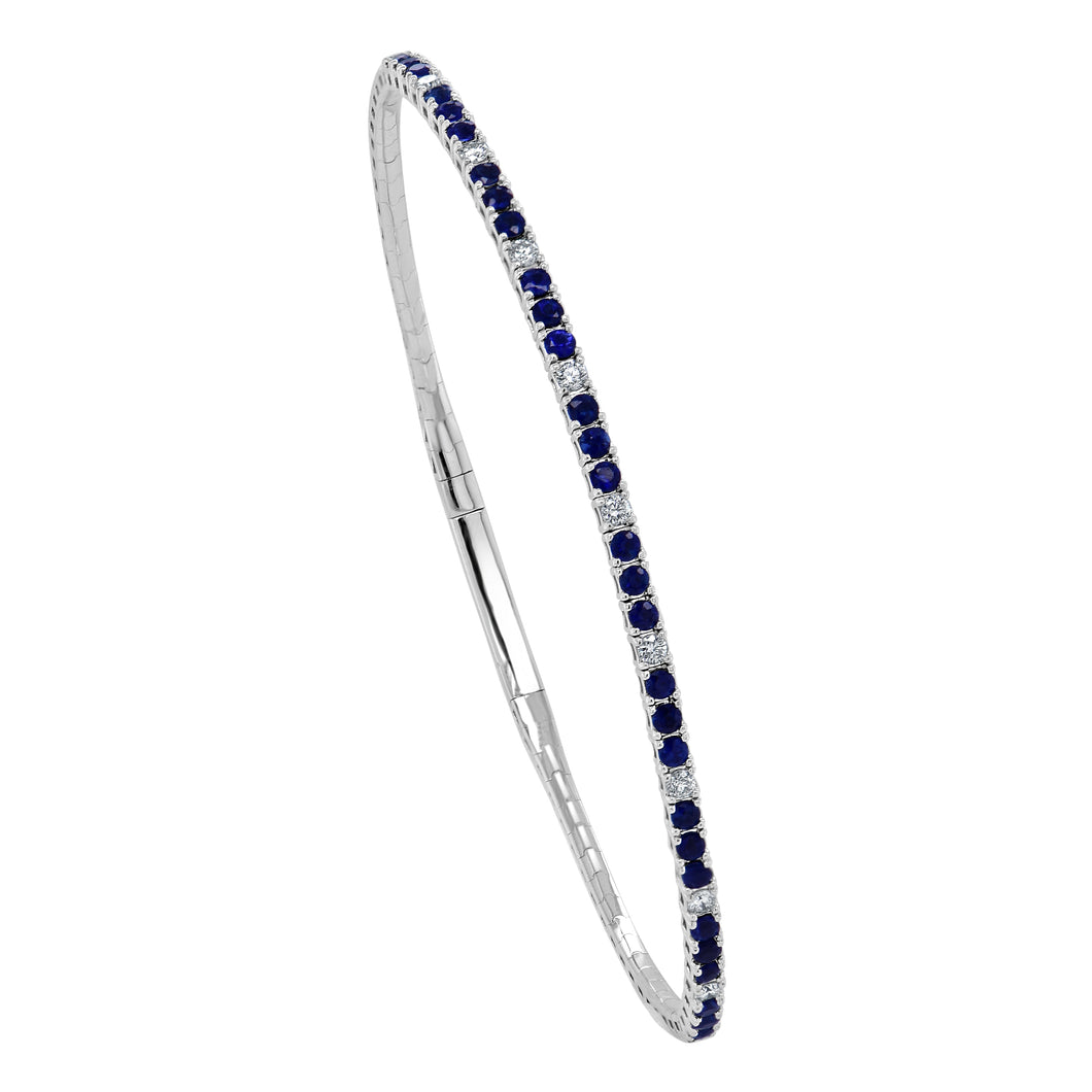 14K Gold Sapphire & Diamond Alternating Flex Bangle