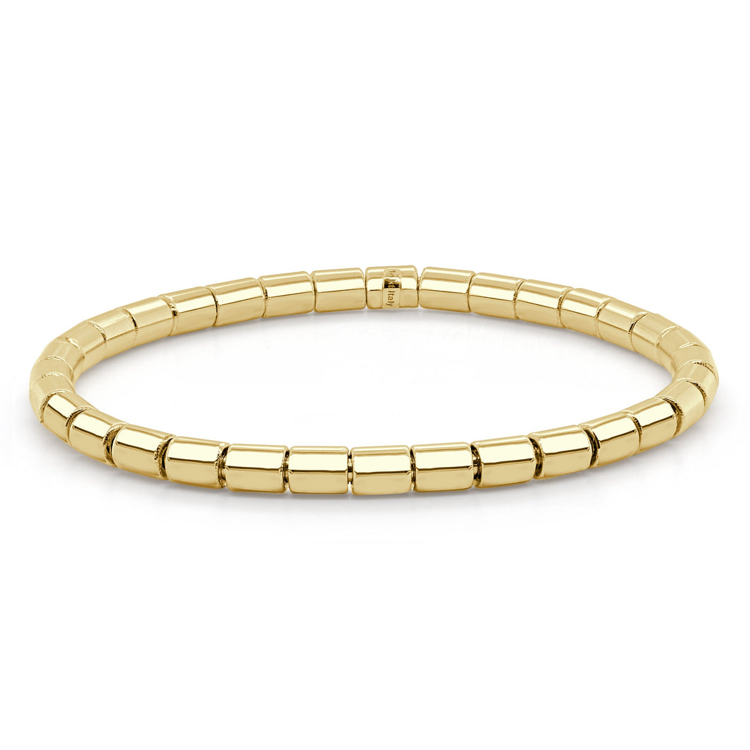 14K Yellow Gold Solid Barrel Bead Stretch Bracelet