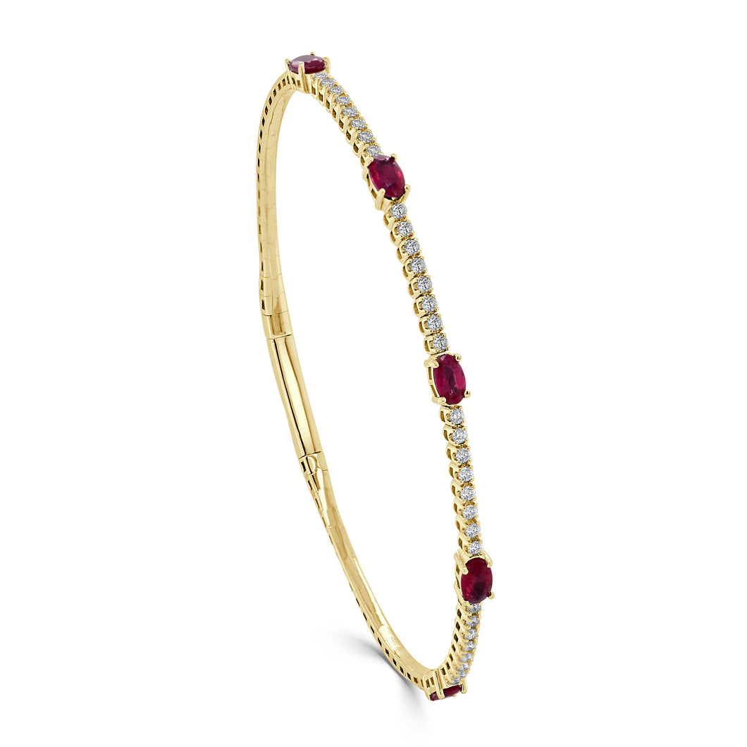 14K Gold Ruby & Diamond Flex Bangle