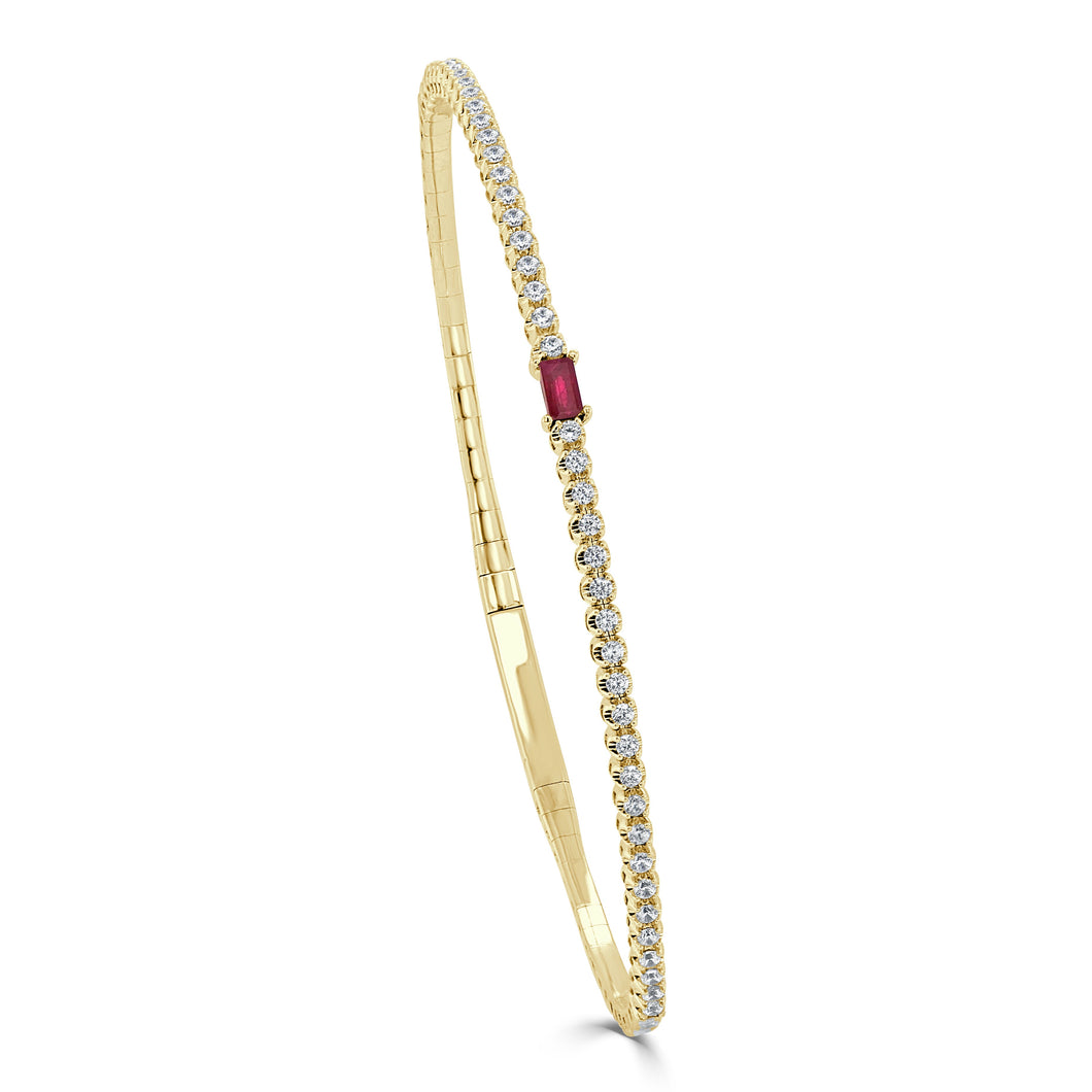 14K Gold Ruby & Diamond Flex Bangle