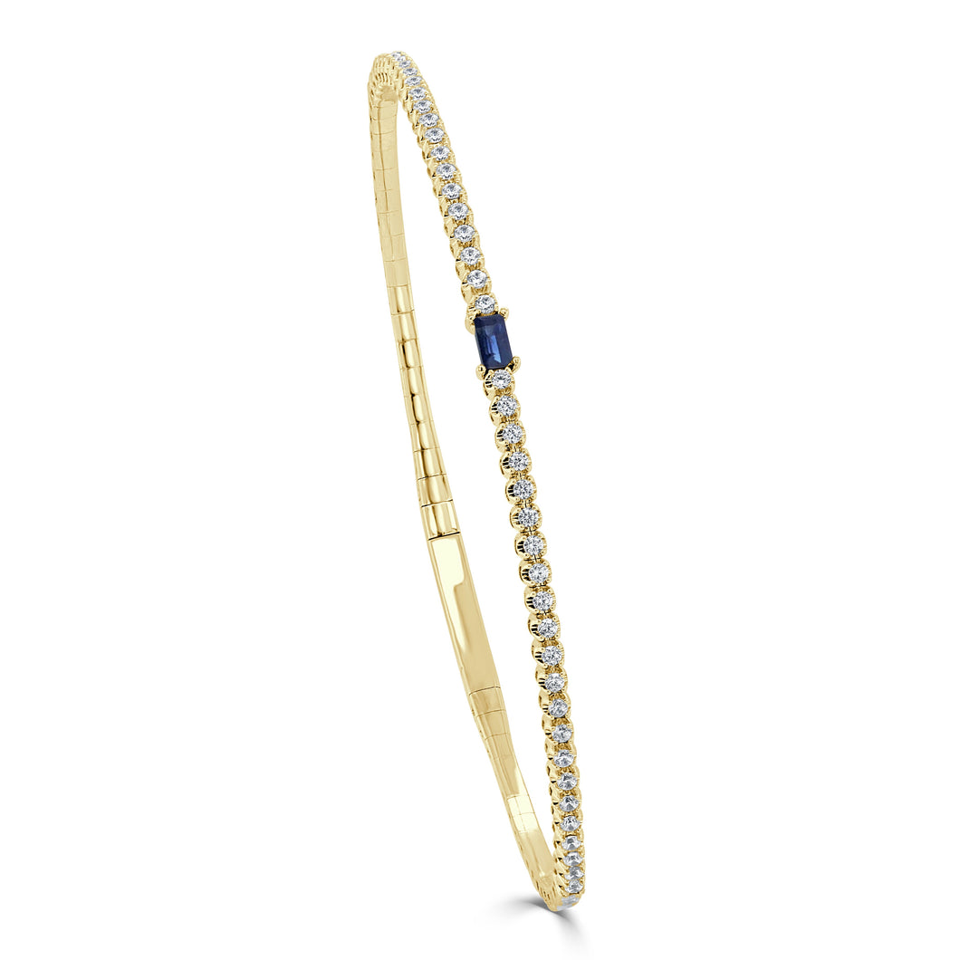 14K Gold Sapphire & Diamond Flex Bangle