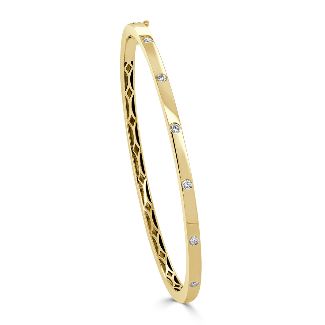 14K Gold Diamond Bezel Set Bangle