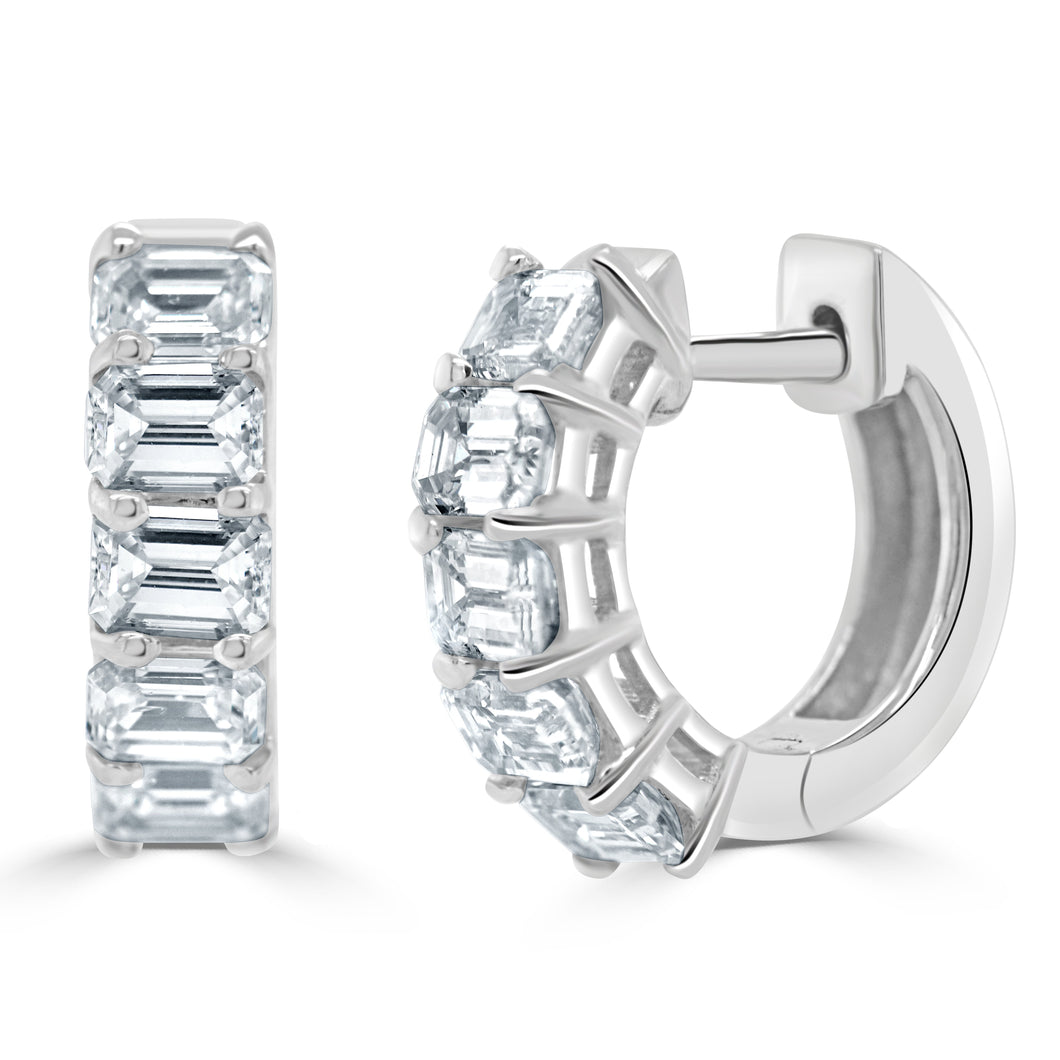 14K Emerald Cut 1.50ct Diamond Huggie Earrings