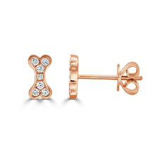 Load image into Gallery viewer, 14K Gold Diamond Dog Bone Stud Earrings
