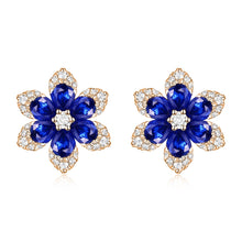 Load image into Gallery viewer, 14K Gold Sapphire &amp; Diamond Flower Stud Earrings
