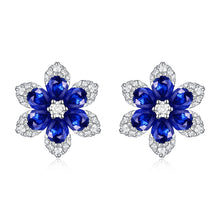 Load image into Gallery viewer, 14K Gold Sapphire &amp; Diamond Flower Stud Earrings
