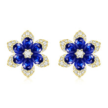 Load image into Gallery viewer, 14K Gold Sapphire &amp; Diamond Flower Stud Earrings
