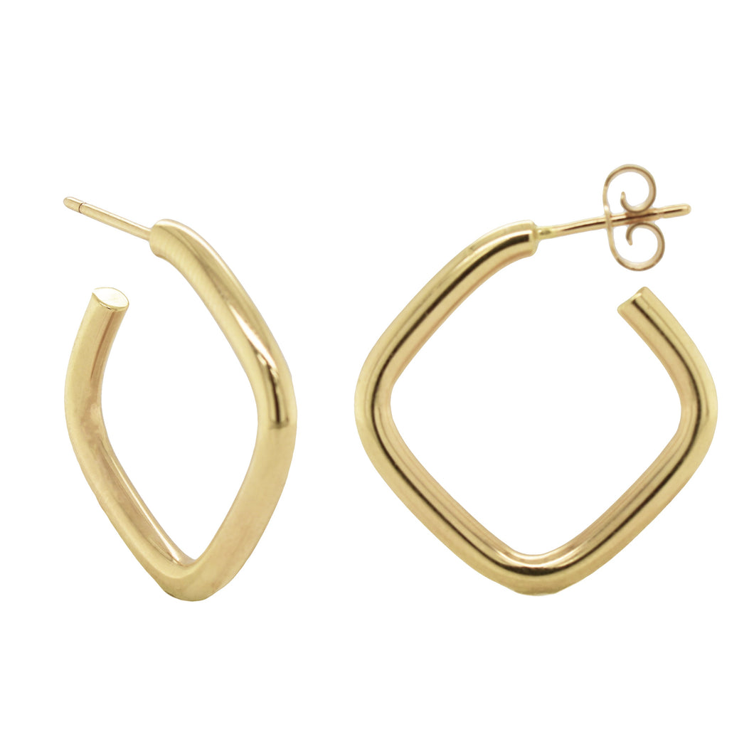 14K Yellow Gold Square Open Hoop Earrings 0.75