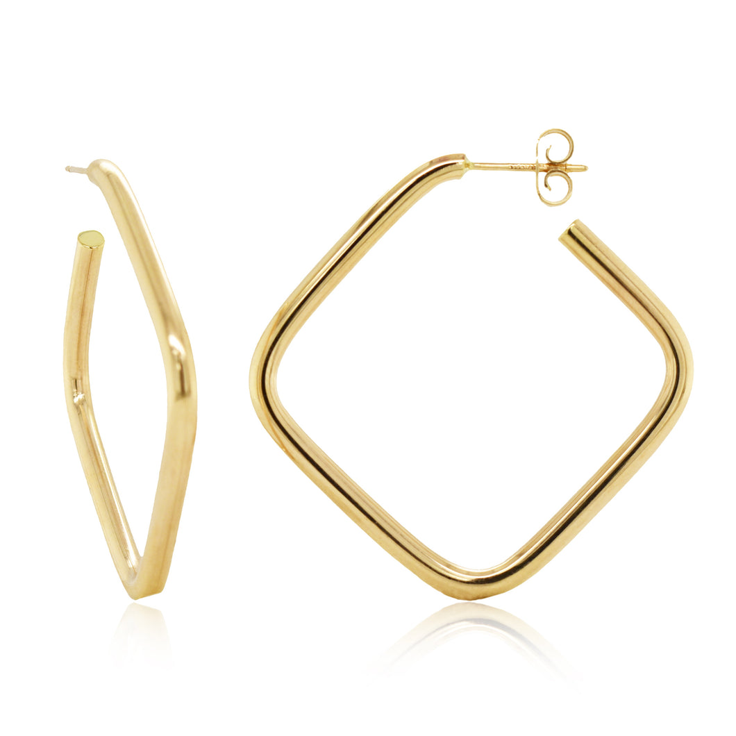 14K Yellow Gold Square Open Hoop Earrings 1.25