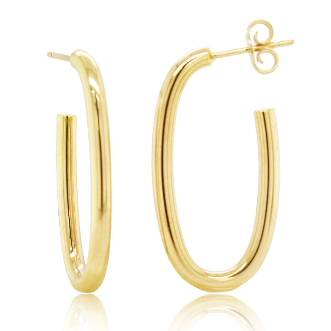 14K Yellow Gold Oval Open Hoop Earrings 1