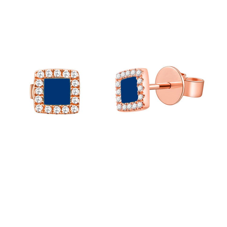 14K Gold Lapis & Diamond Square Stud Earrings