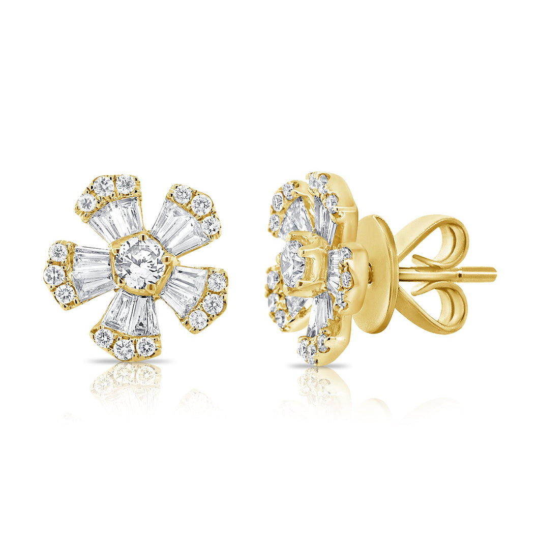 14K Gold Diamond Flower Stud Earring