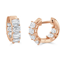 Load image into Gallery viewer, 14K Gold Emerald Cut Diamond Inside Out Huggie Earrings
