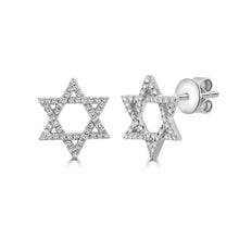 Load image into Gallery viewer, 14K Gold Diamond Magen David Stud Earrings
