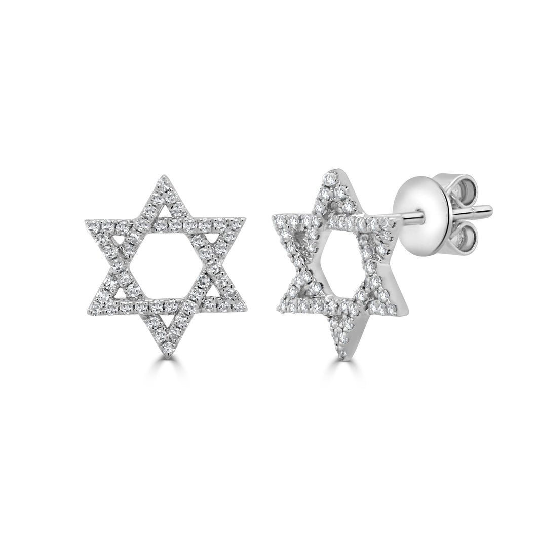 14K Gold Diamond Magen David Stud Earrings