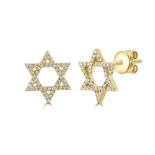 Load image into Gallery viewer, 14K Gold Diamond Magen David Stud Earrings
