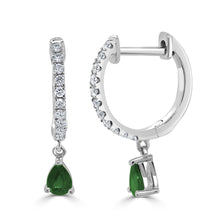 Load image into Gallery viewer, 14K Gold Emerald &amp; Diamond Huggie Earrings
