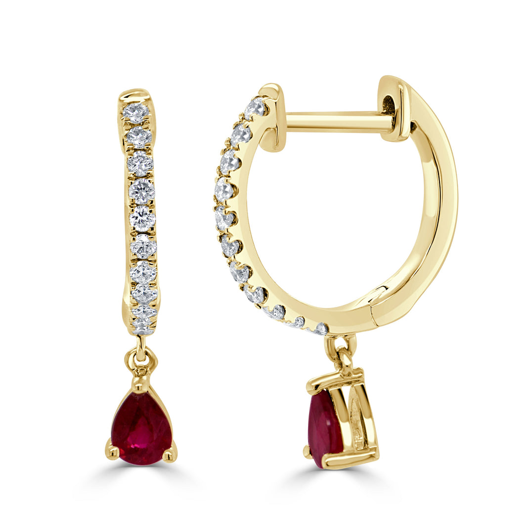 14K Gold Ruby & Diamond Huggie Earrings