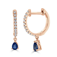 Load image into Gallery viewer, 14K Gold Sapphire &amp; Diamond Huggie Earrings
