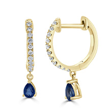 Load image into Gallery viewer, 14K Gold Sapphire &amp; Diamond Huggie Earrings
