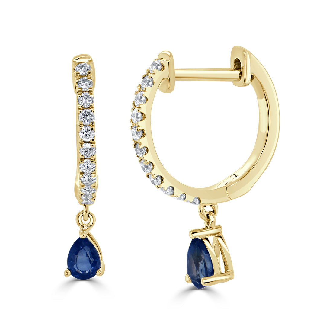 14K Gold Sapphire & Diamond Huggie Earrings