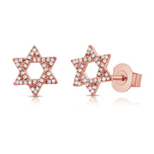 Load image into Gallery viewer, 14K Gold Star of David Diamond Earrings
