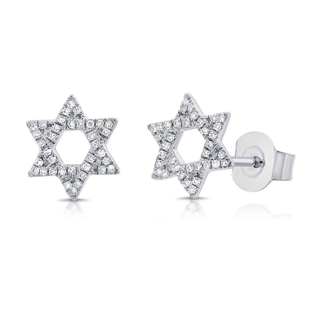 14K Gold Star of David Diamond Earrings