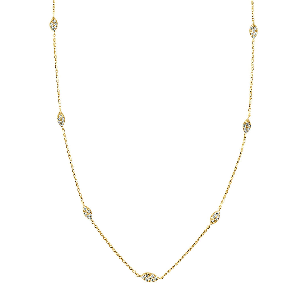 14K Gold Diamond 0.32cts Station Necklace 16-18